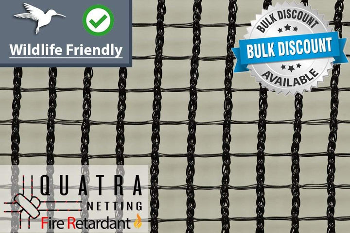 Quatra Bird Netting Black Cross Weave Netting 105GSM : 50m x 5m with Fire Retardant