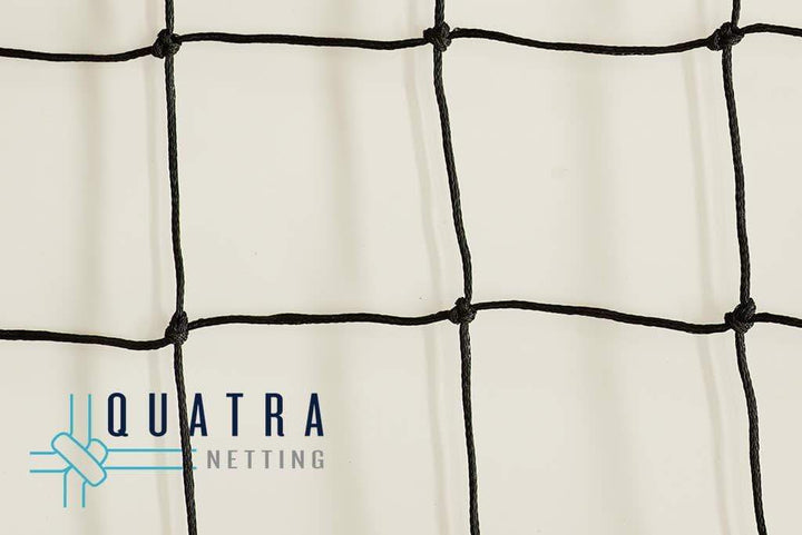 Quatra Sports Netting Black / 5m Economy Cargo / Barrier Netting by-the-metre: 5m wide Black 100mm SQ / 3mm Diameter