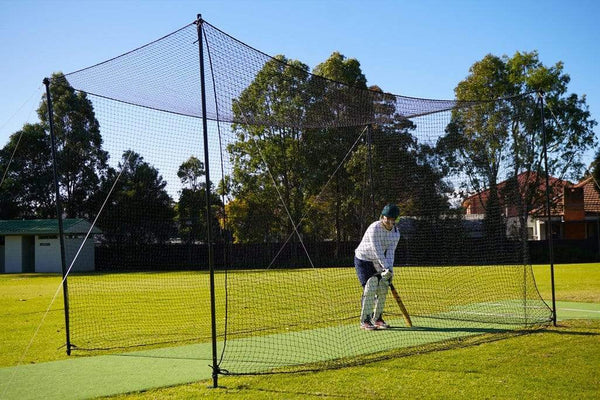 Quatra Sports Netting Net + 4 Posts with Turf Ground Spike Backyard Baseball / Softball Practice Cage Net 5m x 2.7m