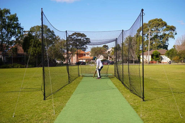Quatra Sports Netting Open End / 6 Posts with Turf Ground Spike Backyard Baseball / Softball Practice Cage Net 10m x 3m